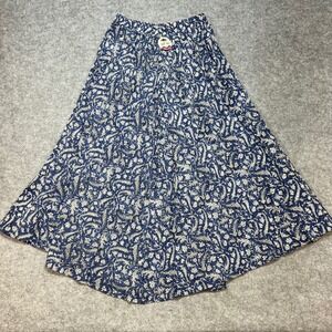 Shop Sovi Blue White Floral Print Cotton Flowy Maxi Skirt Summer Festival OS